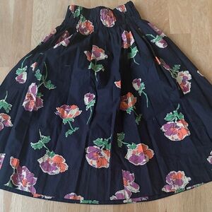 Black Floral Midi Skirt with Elastic Waist free people